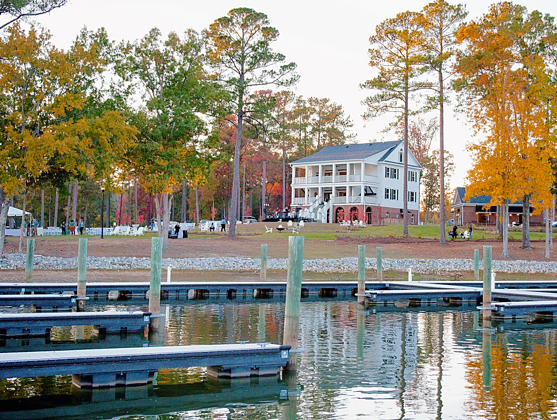 Overlooking the Marina Towards the Amphitheater, Historic Clubhouse, and State-of-the-Art Interactive Smart Gym at Stewart Landing on Lake Murray