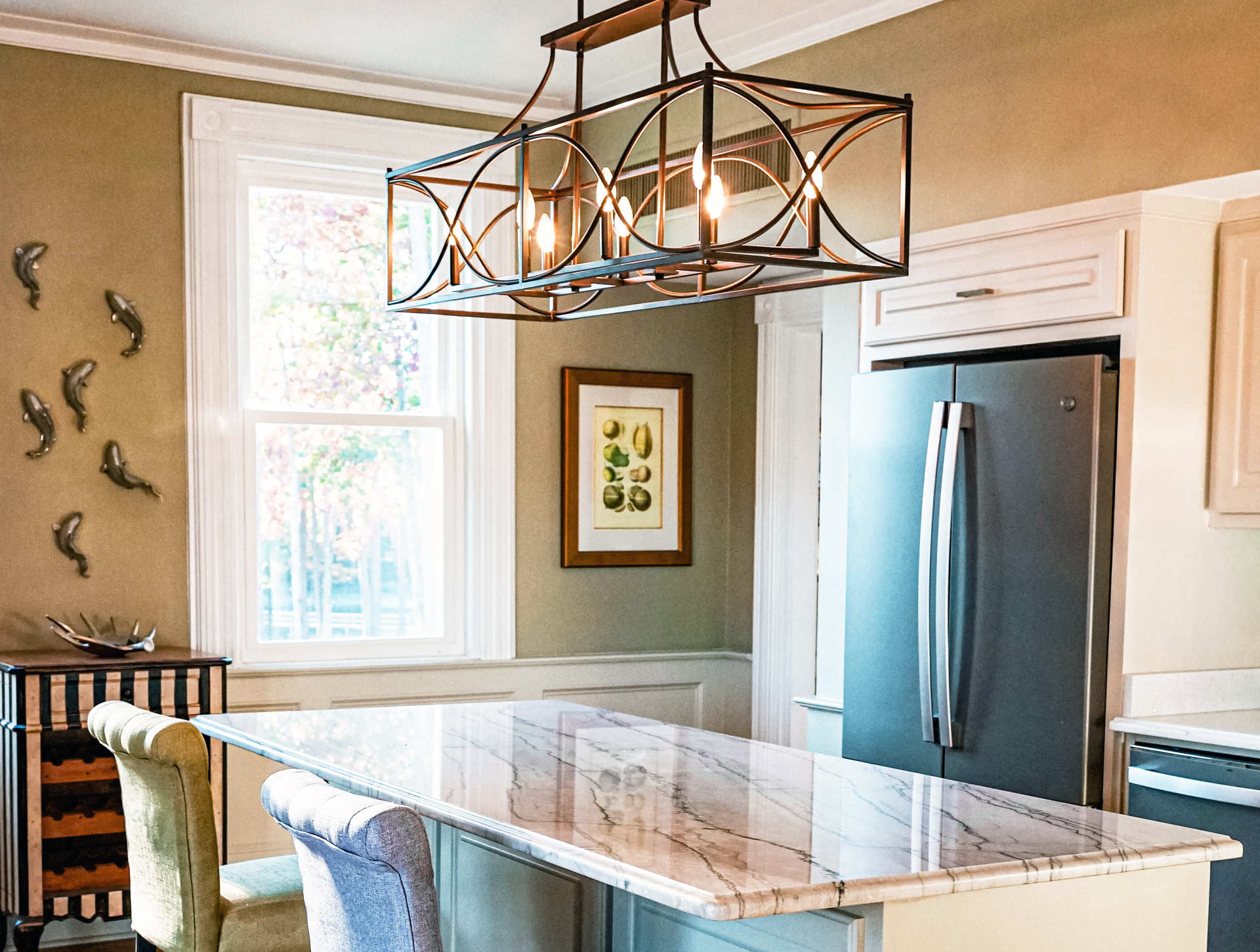 Bright, airy open kitchen in the main level of the fully renovated historic Clubhouse at Stewart Landing on Lake Murray