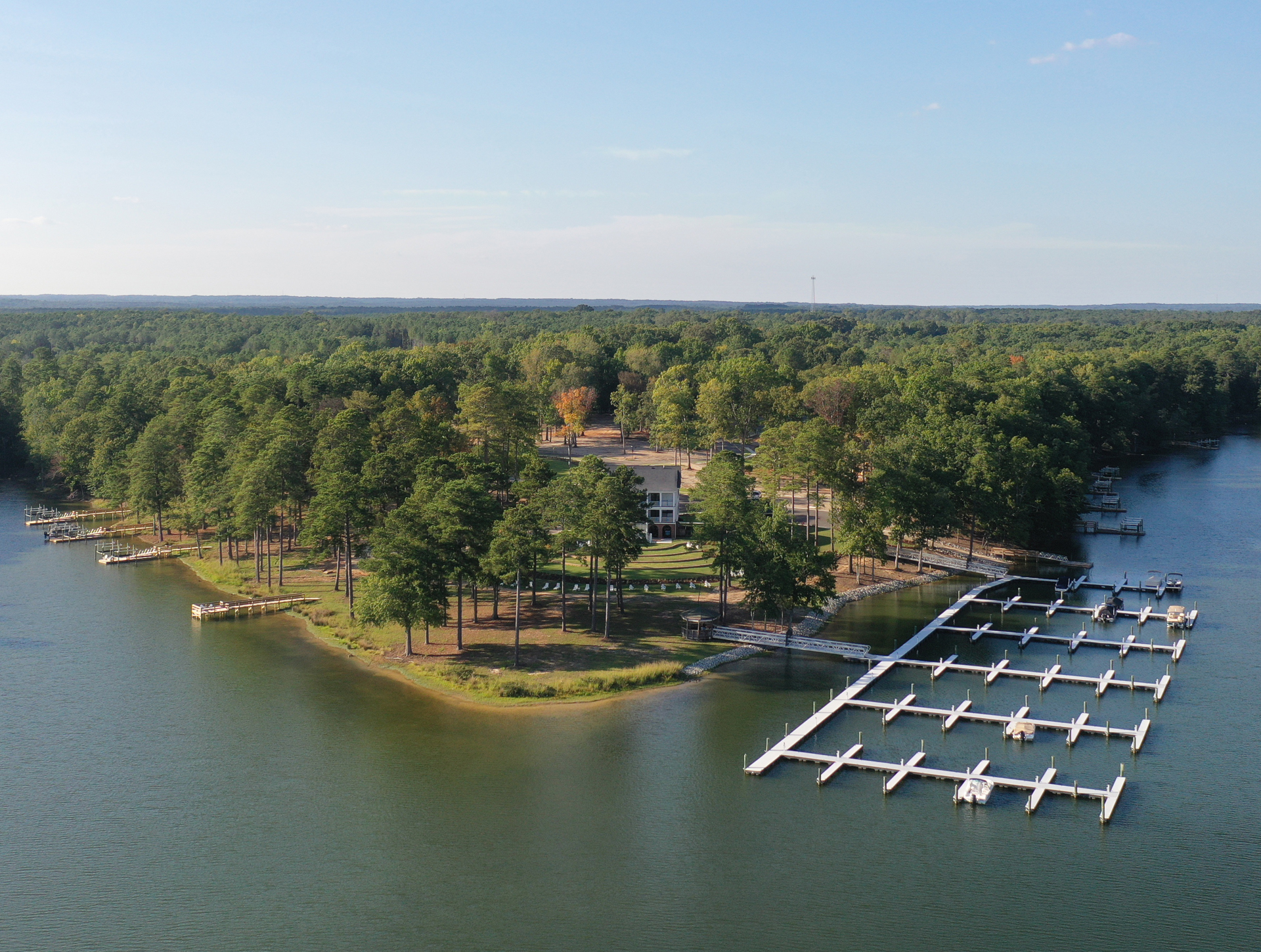 Aerial View of the Stewart Landing Marina and Fully Restored Historic Clubhouse from the Water
