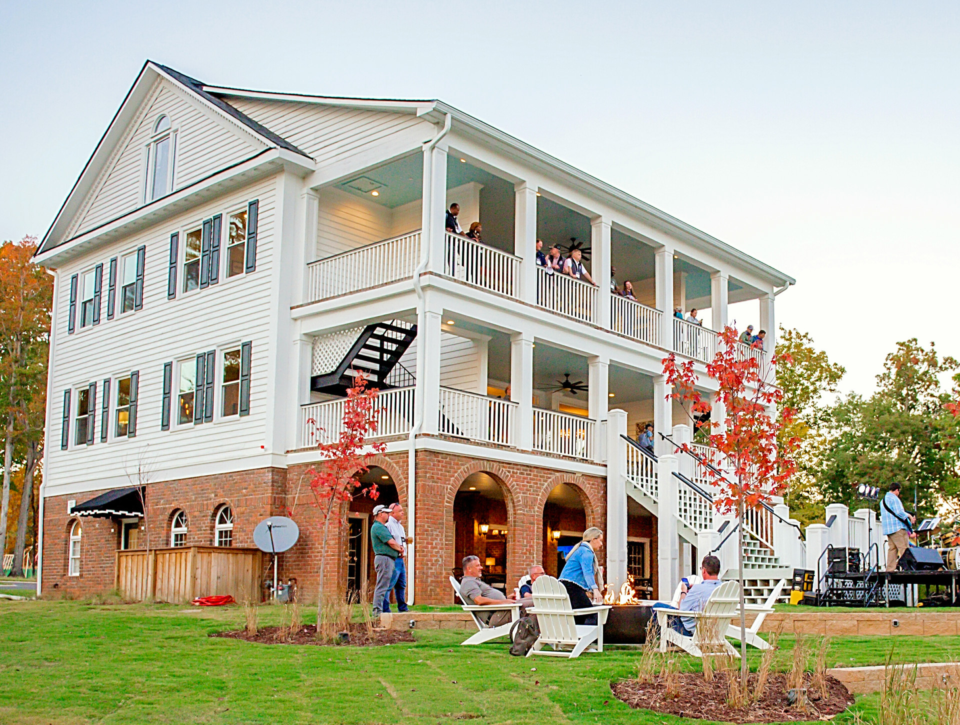 The Rear Entrance of the Historic Clubhouse overlooking the amphitheater, private marina, and lake at Stewart Landing on Lake Murray