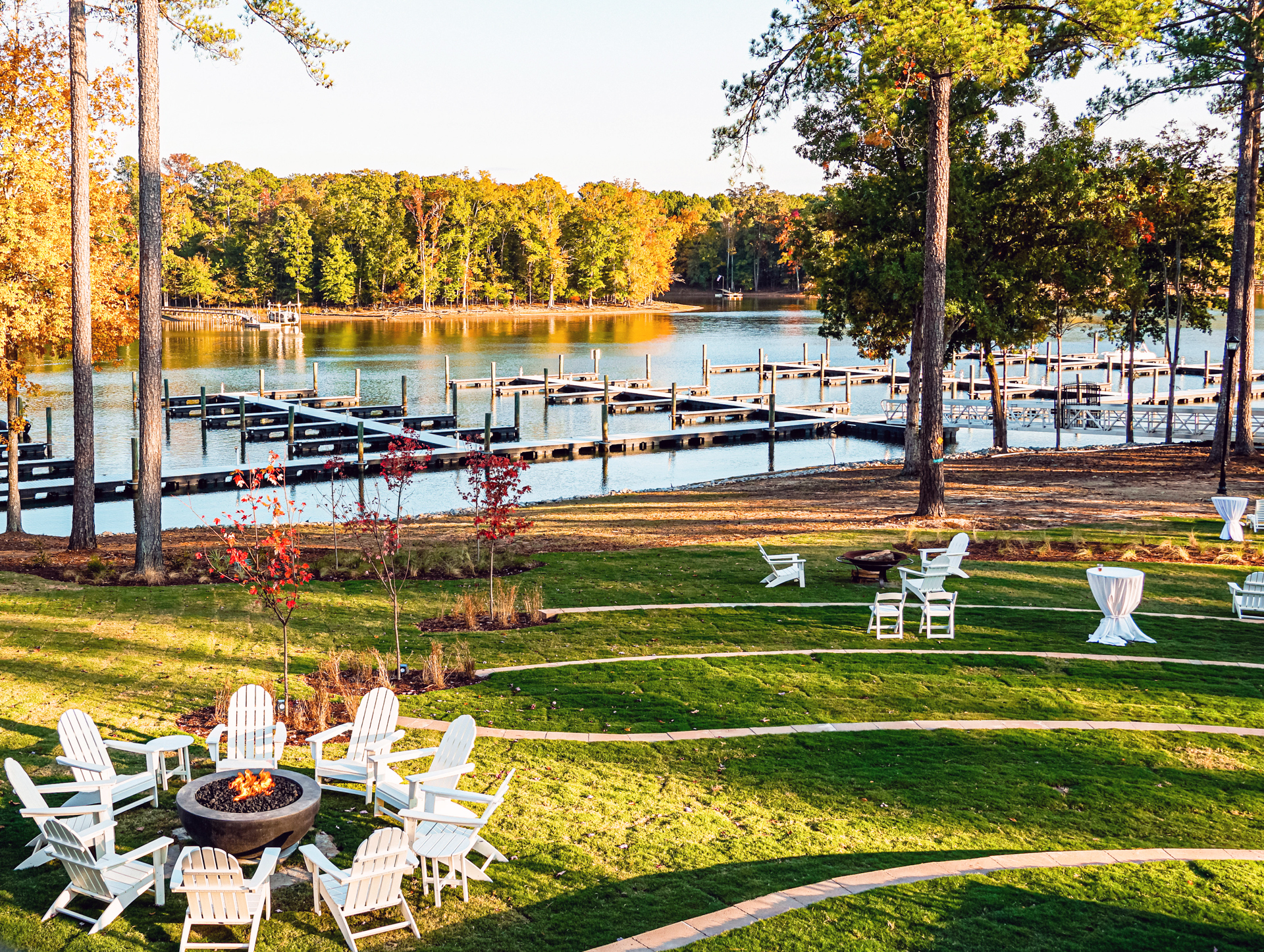 View from the Adirondack Chairs at the Beach Overlooking the Private Marina and Gazebo at Stewart Landing on Lake Murray