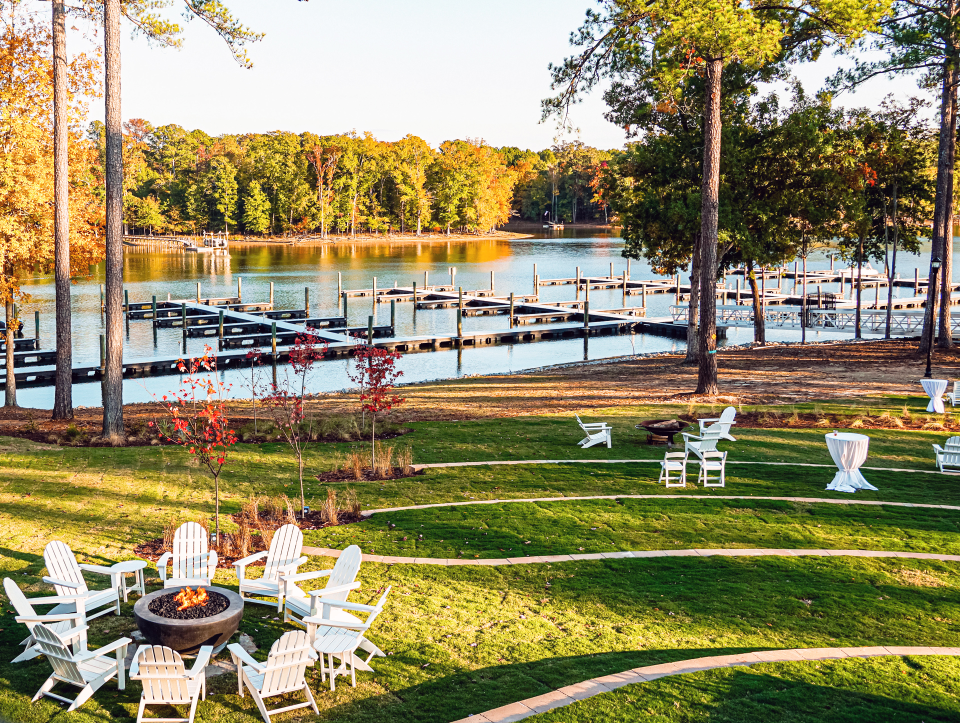 View from the Adirondack Chairs at the Beach Overlooking the Private Marina and Gazebo at Stewart Landing on Lake Murray